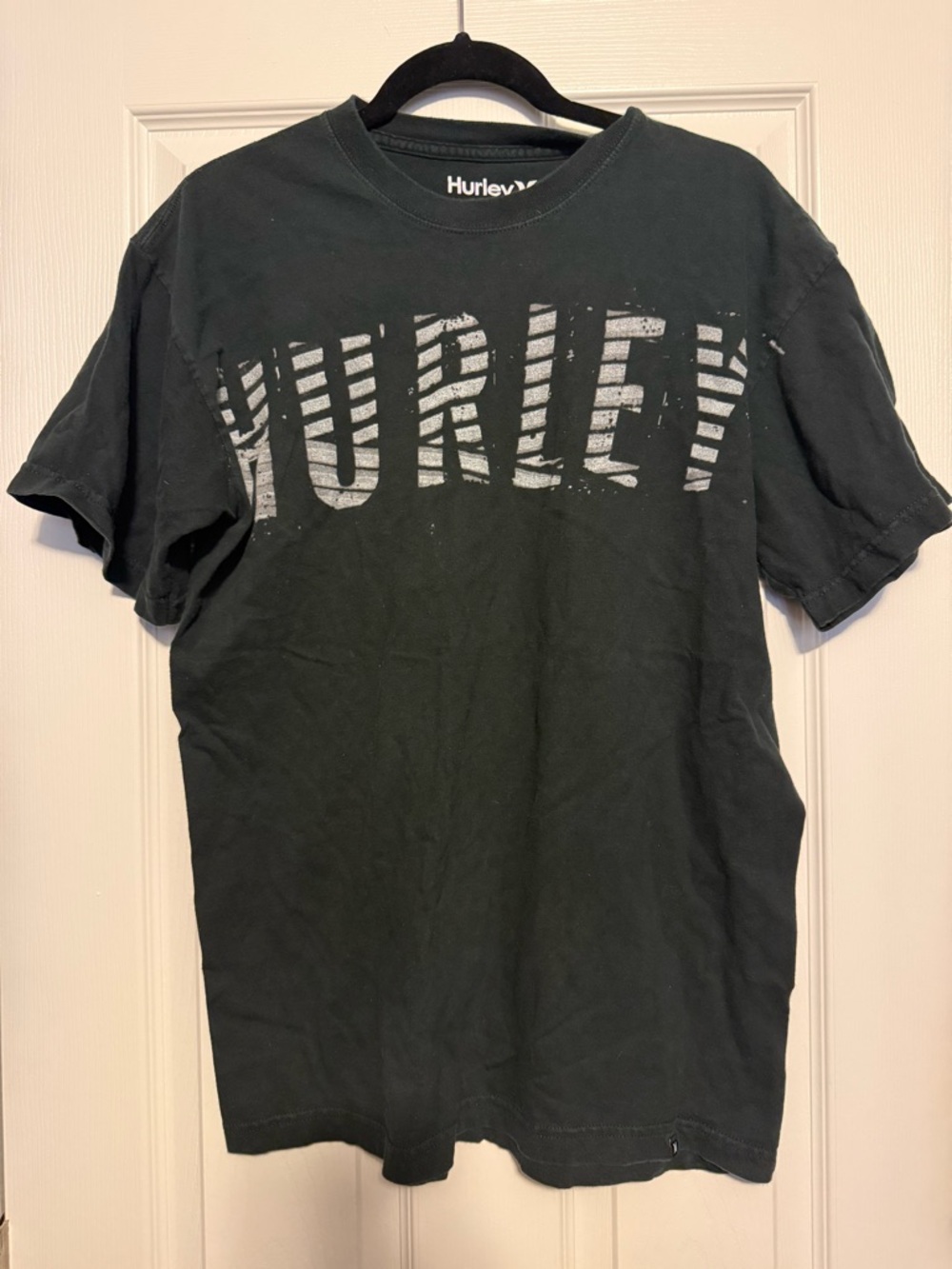 Hurley Black Short Sleeve Tee with Distressed White Logo